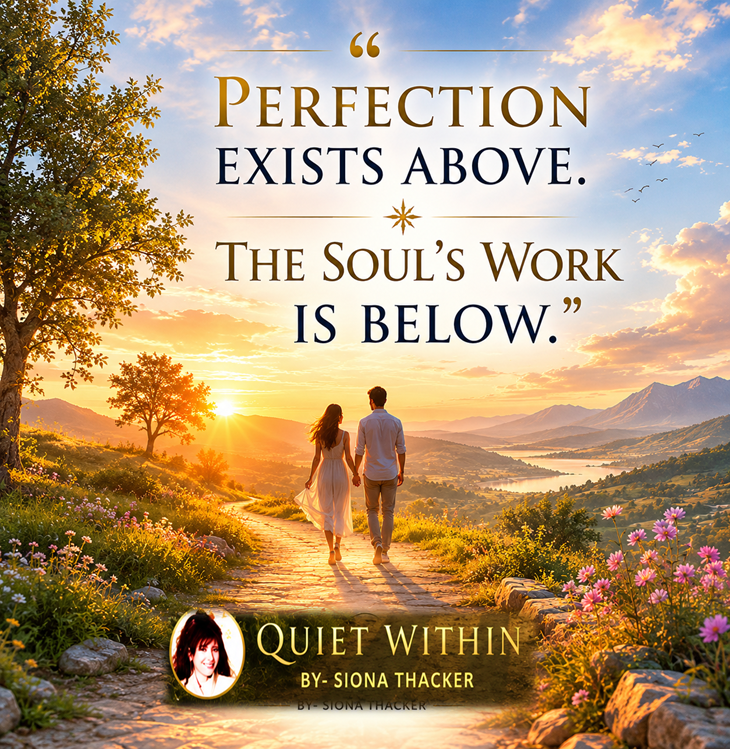 Perfection exists in the higher world. The soul's work is below – spiritual quote by Siona Thacker