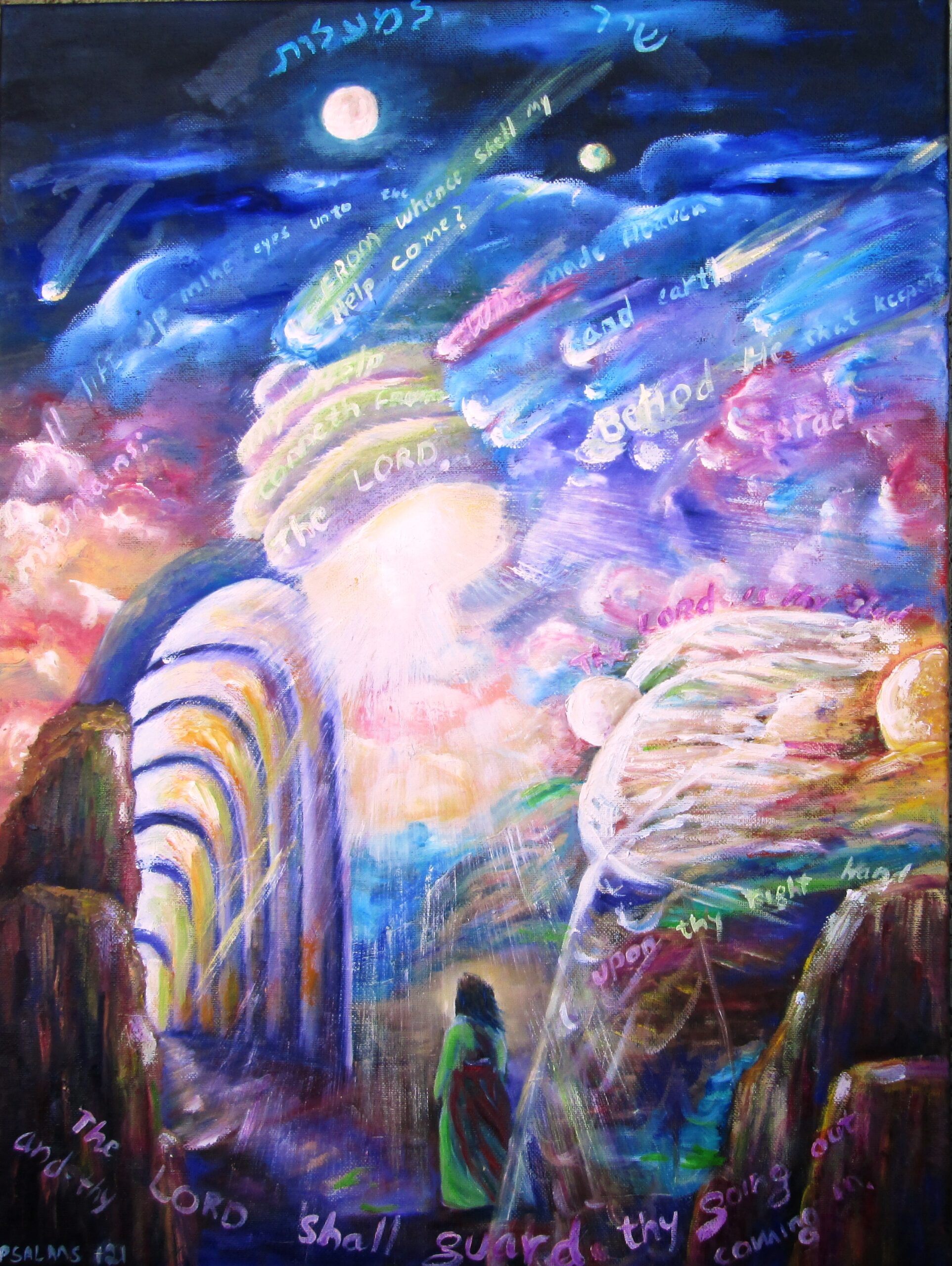 Original oil painting inspired by Psalm 121, depicting the soul's spiritual journey from the physical world toward the heavenly realms.