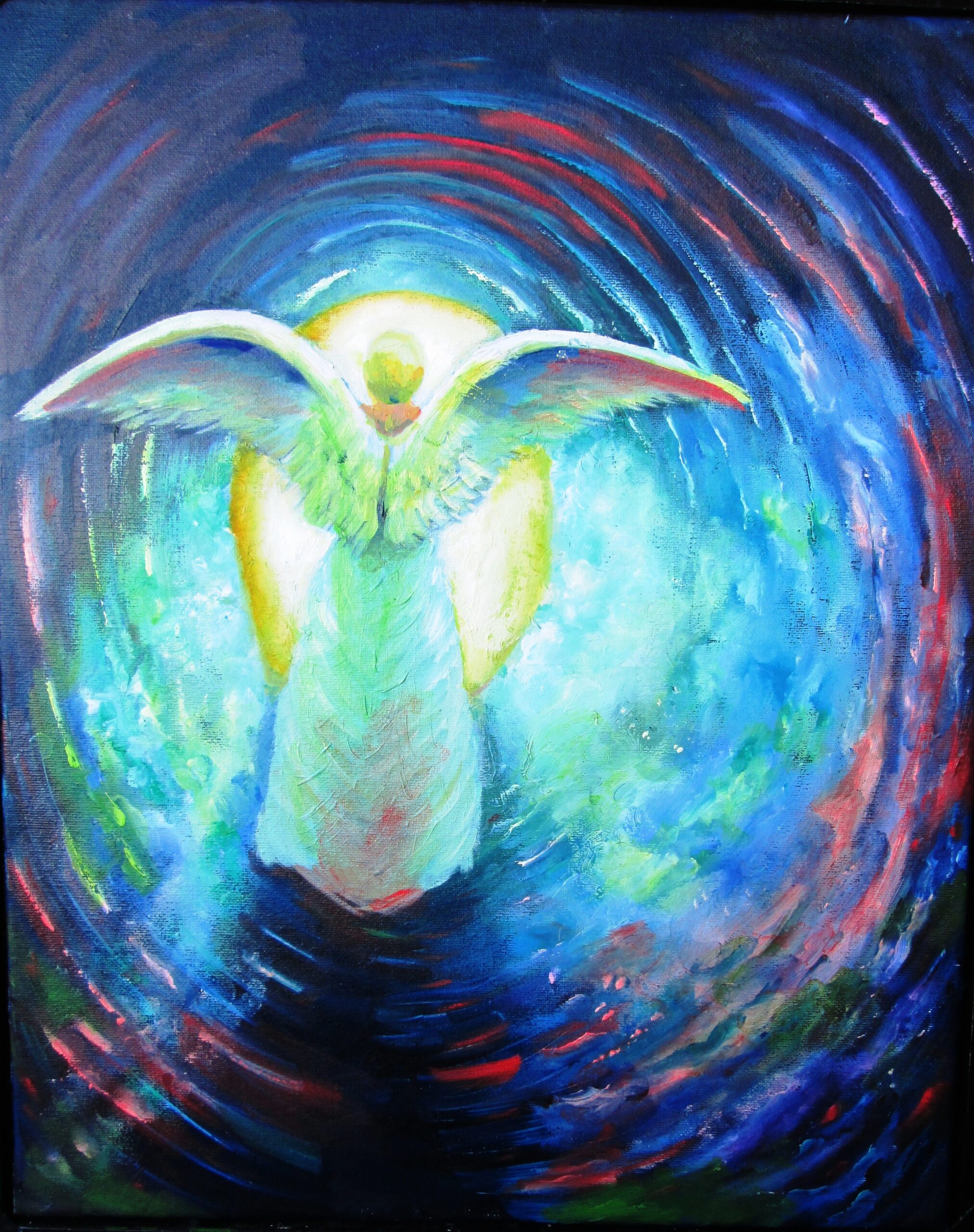 Original oil painting of an angel guiding a soul toward Divine Light, inspired by Kabbalah and Jewish teachings about the soul's spiritual journey.