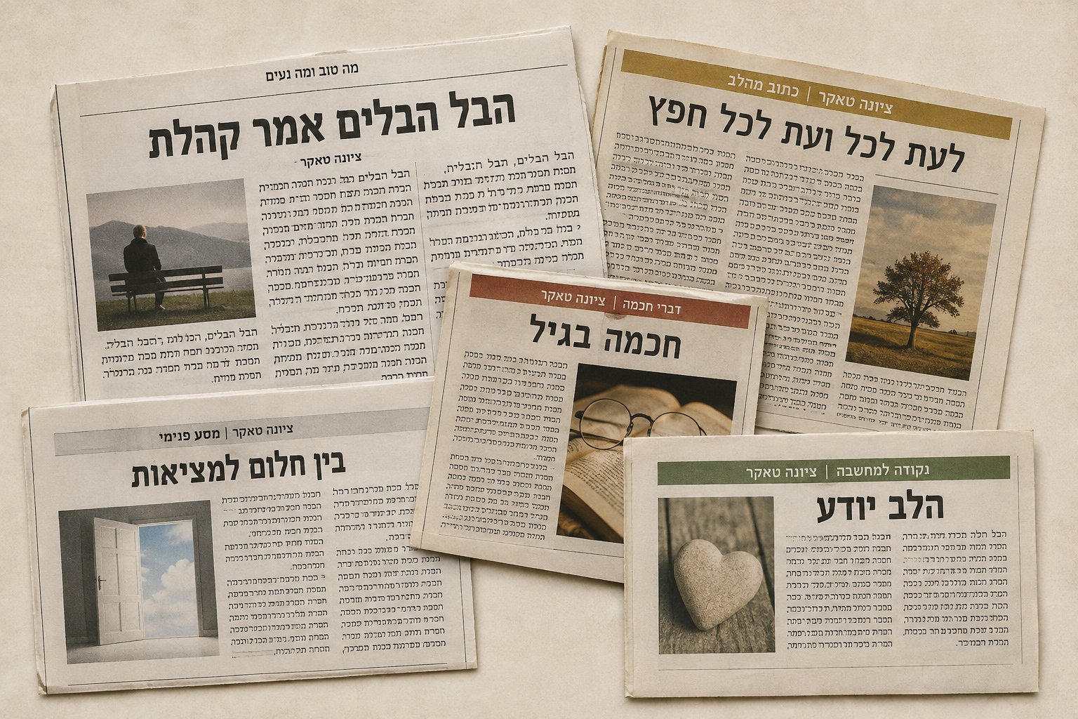 כתבות מהעיתונות מאת ציונה טאקר בנושאי רוחניות, חכמת החיים ומקורות יהודיים